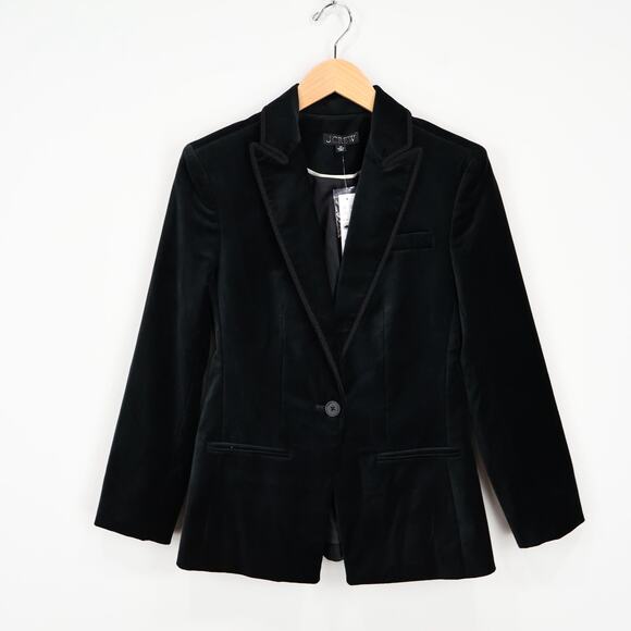 J.Crew Single Breasted Alexandra Sleek Velvet Black Blazer Size 00 NWT - Picture 2 of 11